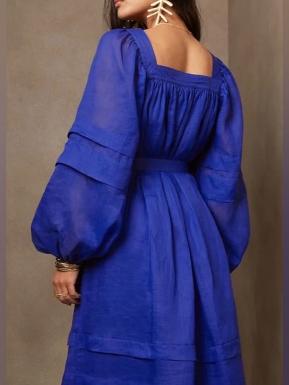 Banana Republic - NEW - Ramie Long Sleeve Tie Waist Midi Dress - Picture 3 of 13